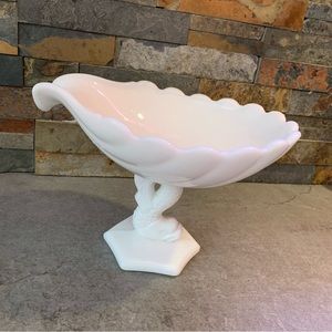 Westmoreland White Milk Glass Koi Fish Dragon Dolphin Shell Open Compote Dish